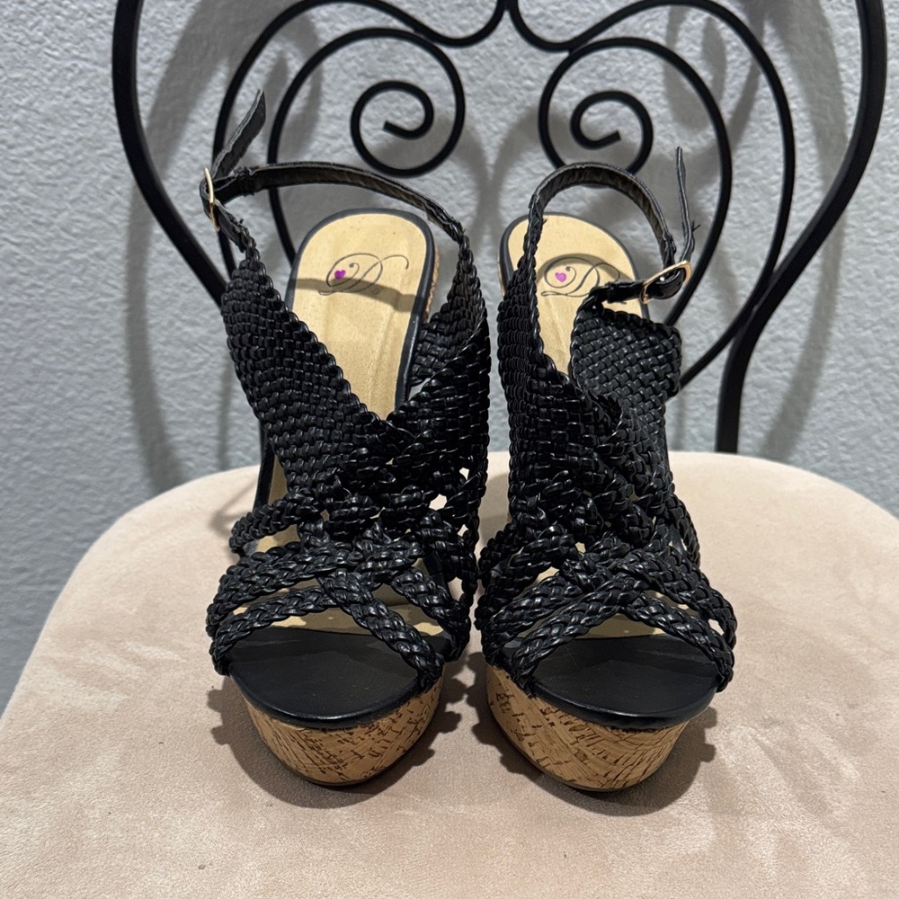Black Woven Platform Sandals